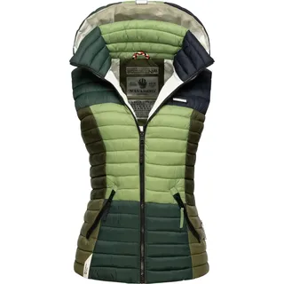 Navahoo Damen Steppweste leicht mit Abnehmbarer Kapuze Colourblocking-Stil Shadaa Multikulti Multicolour Green Forest Gr. M - M