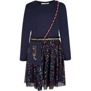 Midikleid HAPPY GIRLS, Mädchen, Gr. 140, N-Gr, blau (navy), Obermaterial: 95% Baumwolle, 5% Elasthan. Futter: 100% Baumwolle. Unterteil: 100% Viskose, bedruckt, casual, regular fit, Rundhals, Langarm, Kleider