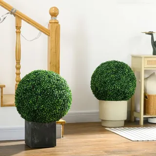 Homcom 2er-Set Künstliche Buchsbaumkugel groß Ø50 cm, Kunstpflanze UV-beständig, Plastik Künstliche Pflanzen im Topf, Fake Plant wie echt für Wohnzimmer