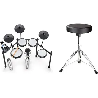 Alesis Nitro Max Kit Elektronische Schlagzeug mit Quiet Mesh Pads & RockJam Verstellbarer Trommelhocker mit gepolstertem Sitz