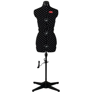 PRYM 611753 Schneiderpuppe „Prymadonna Polka Dots“ in schwarz-weißem Pünktchen-Design, dreh- und höhenverstellbar, Größe M (42-48), inkl. Rockabrunder mit Stecknadelfixierung, integriertes Nadelkissen
