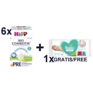 HiPP Pre BIO Combiotik Anfangsmilch 6x600g plus 1xPampers sensitiv Feuchttücher