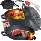 KESSER® Dutch Oven 2in1 Gusseisen Topf 4,8L und Pfanne 1,8L einsatzfertig eingebrannt Inkl. Kochbuch Schmortopf Doppelfunktion Deckel/Bratpfanne für Küche Camping Garten BBQ Backen Gasgrill