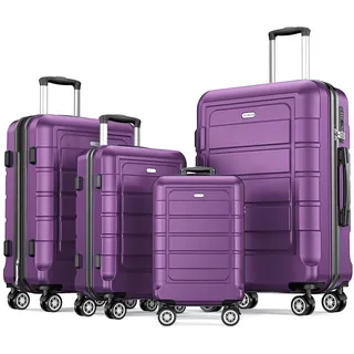 SHOWKOO Kofferset 4 Teilig Familienset Hartschale Leicht ABS+PC Erweiterbar Reisekoffer Haltbar Trolley Handgepäck Sets mit TSA Schloss und 4 Rollen (S M L XL -Lila)