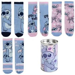 Lilo & Stitch Socken Stitch Mädchen Socken Strümpfe 4 Paar in Spardose bunt 35-38