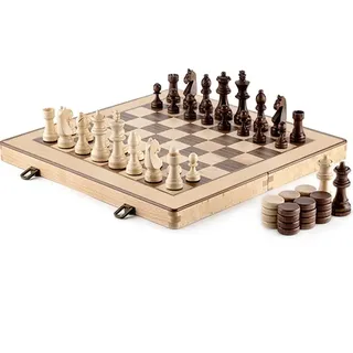 UNbit Schachspiel-Set, Schach-Set, Schachbrett-Set, Schach- und Dame-Set aus Holz, tragbare 2-in-1-Reise-Klappbrettspiele mit gefilztem Spielbrett-Interieur zur Aufbewahrung, zusätzliche 24 hölzerne D