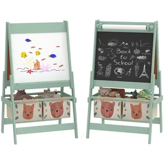 AIRPLAY Kinder Staffelei, Kindertafel Doppelseitige Whiteboard und Tafel Standtafel mit Papierrolle, inkl. Zubehör für Kinder Jungen & Mädchen 3-8 Jahre