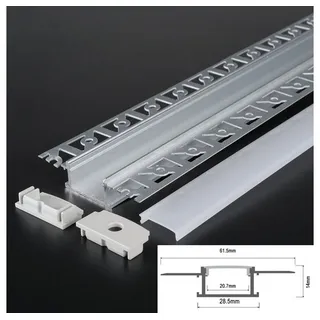 Energmix 2m LED Alu Profile Schiene Unterputz Profil mit Milchglas Abdeckung Kanal System für LED-Streifen Profil P