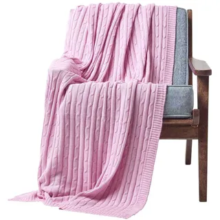 Homescapes Baumwolldecke mit Zopfmuster, rosa, 130 x 170 cm