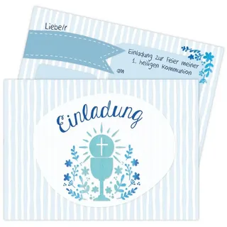 PAPIERDRACHEN Kommunionskarte 12 Einladungskarten zur Kommunion - Einladung zur Heiligen Kommunion, für Mädchen und Jungen -hochwertig gedruckt in DIN A6