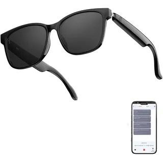 Smart Übersetzungsbrille mit Echtzeit-Sprachübersetzung, Bluetooth 5.4 Smart Glasses mit ENC-Mikrofon & Touch-Steuerung, UV-Schutz Intelligente Brille für Reisen, Arbeit & Alltag Schwarz HY-C8