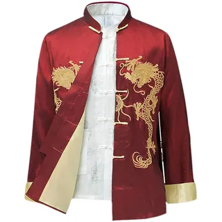 keephen Chinesisch Stil Tai Chi Hemd Kung Fu Tops Tang Anzug Herren Lange Ärmel Drachen Bestickt Jacke Mantel Oberbekleidung - 3XL