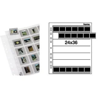 Hama 25 Diahüllen für gerahmte Dias (Dia-Archivierung im Format 5x5cm, bis zu 500 Dias) transparent & Negativarchivierungshüllen (Pergamin) für je 7 Kleinbild-Streifen à 6 Bilder (25 St.)