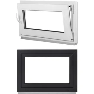 Kellerfenster Fenster Kunststoff 2-fach, Alle Größen 40-120cm, Außen Anthrazit Rechts - 600