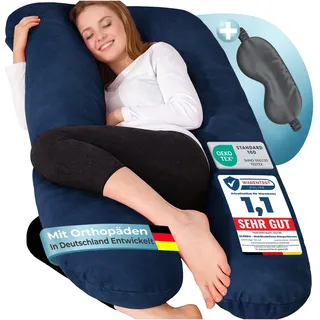 eloneo Seitenschläferkissen mit Bezug, Stillkissen, Schwangerschaftskissen XXL, Blau