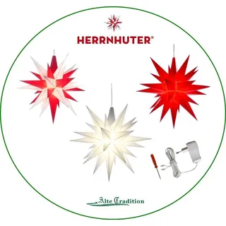 Herrnhuter Stern 3er SET Stern inkl.3er Netzteil 13cm Stern weiß , rot, weiß-rot LED - 13 cm - weiß , rot, weiß-rot