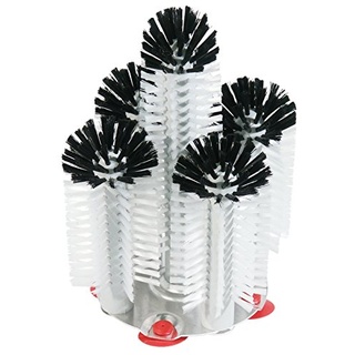 Gläserbürsten aus Nylon, 5 schwarze und weiße Borsten auf runder Aluminiumplatte, mit 4 Saugfüßen | ERK (A3 - Höhe: 24/24/24/24/24)