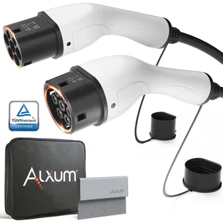 Alxum Typ 2 Ladekabel 11kw & 16A-für Hybrid & Elektroauto-3 Phasig 5 Meter Typ 2 auf Typ 2 Auto Ladekabel mit Tasche und Mikrofasertuch,IP55 Wasserdicht Typ 2 auf Typ 2 EV Ladekabel