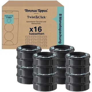TOMMEE TIPPEE Twist & Click Advanced Windeleimer Original-Nachfüllkassetten, Exklusivpackung mit 16, je 10,5 Meter, einfaches, preiswertes Nachfüllen, 16 X 10,5 m