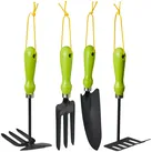 Relaxdays Gartenwerkzeug Set 4-teilig, Blumenkelle, Kleinrechen, Doppelhacke, Blumengabel, Gartengeräte Set, Eisen, grün