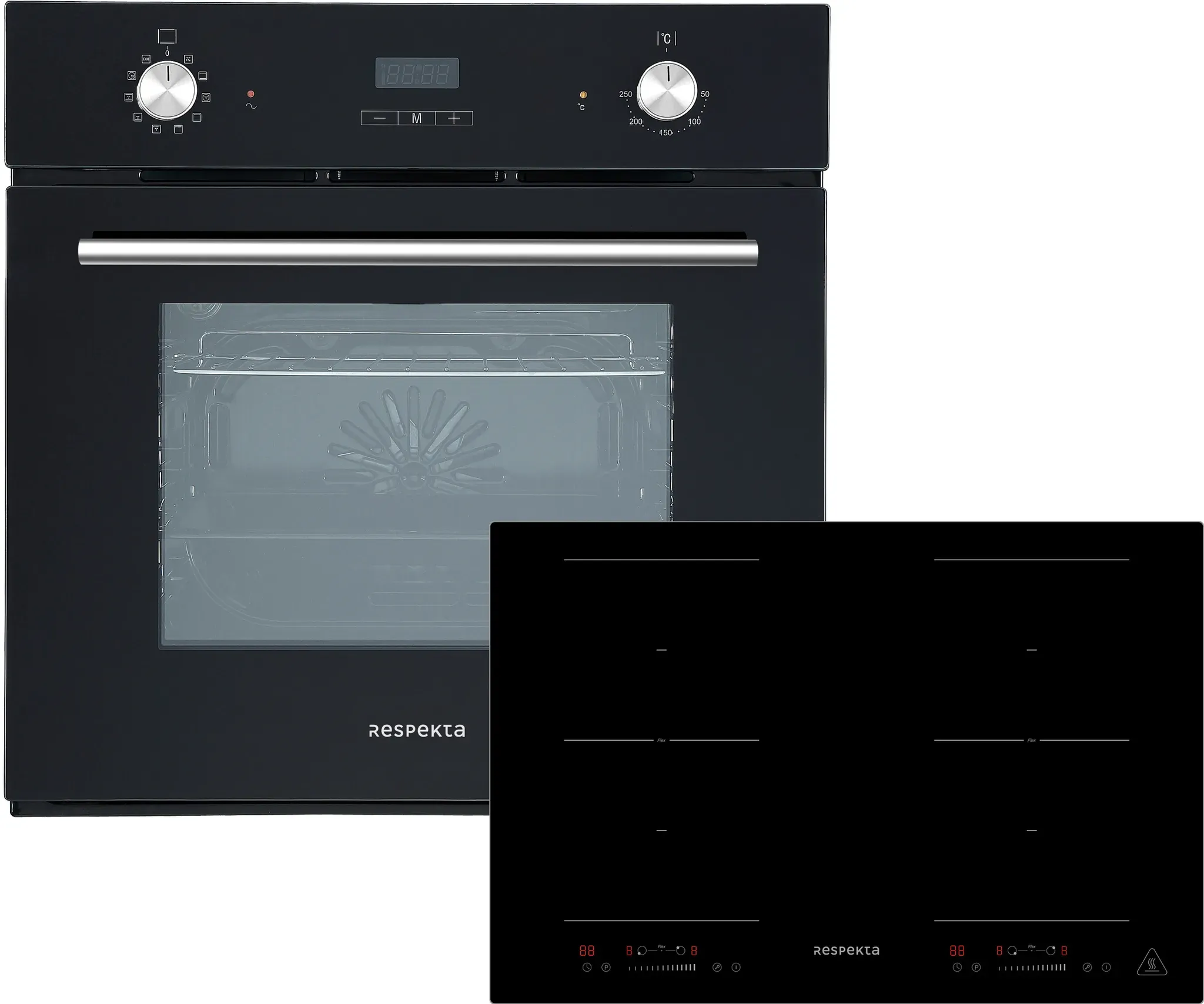 Backofen Herd Kochfeld Herdset Induktion 77cm Timer 2 Flexzonen Slider Respekta