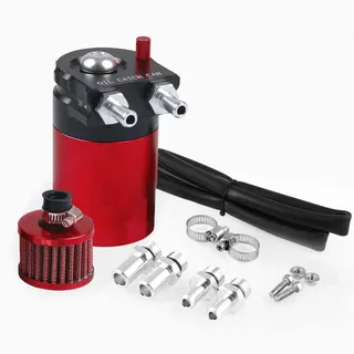 PRINDIY Auto Oil Catch Tank Kann Universal Auto Öl Lagertank mit Luftfilter Baffled, 300 ML (Rot)