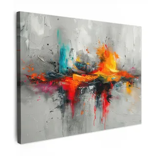 OnlyWow© Gartenbild 80x60 cm Outdoor Deko Garten Leinwand Modern Wandbild Wetterfest Kunstdruck Terrasse Geschenke Draußen Moderne Kunst - Orange - Grau - Abstrakt