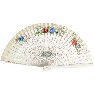 La Senorita Flamenco Fächer, Handfächer, Tanzfächer - Holz mit Blumen weiß