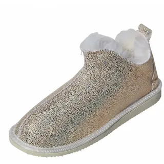 Hollert Damen Lammfell Hausschuhe Cinderella Glitzer Hüttenschuhe Fellschuhe Schaffell