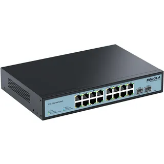 SODOLA Ethernet-Switch, 2,5 Gbps, nicht verwaltet, 2,5 Gbps, 18 Ports, 16 Ports 2,5 GBASE-T, 2 Ports 10 G SFP+, Switching-Kapazität von 120 Gbit/s, 1U, ohne Lüfter, Plug and Play