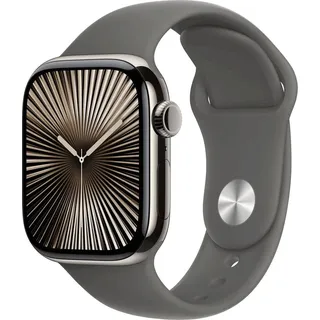 GPS + Cellular 42 mm Titangehäuse natur Sportarmband steingrau M/L