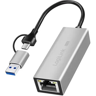 Logilink USB-a/C auf 2,5G Ethernet Adapter, Silber