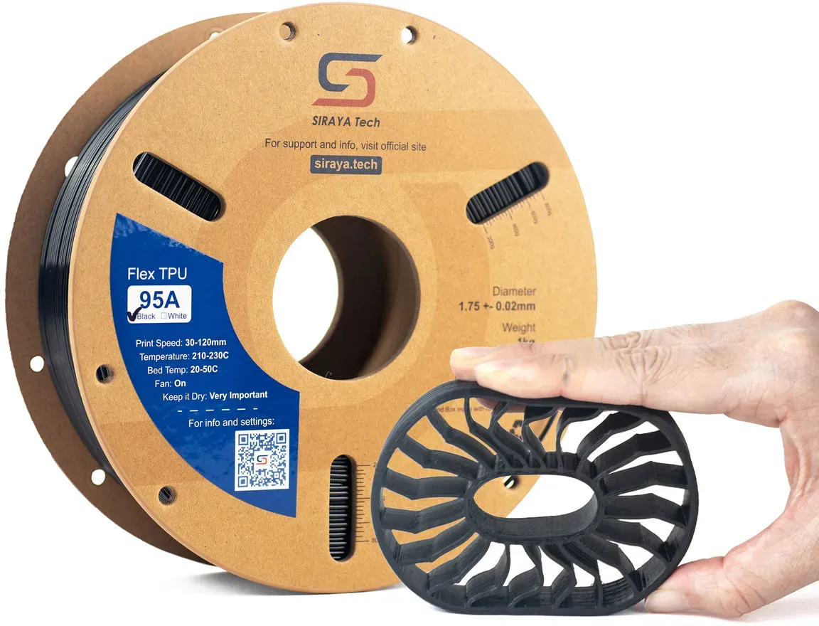 Siraya Tech - TPU 95A, Farbe: Schwarz, Filamentgröße: 1.75 mm, Gewicht: 1 kg