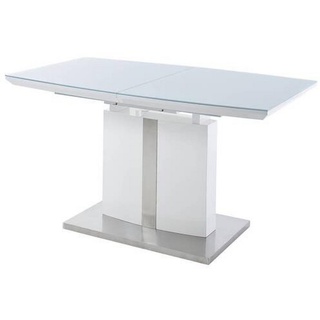 MCA Furniture Livetastic Esstisch, Weiß, Metall, Glas, bootsförmig, Säule, 80x76x140-180 cm,