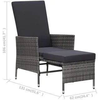 vidaXL Polyrattan Garten-Liegestuhl 63 x 131 x 106 cm grau inkl. Auflagen