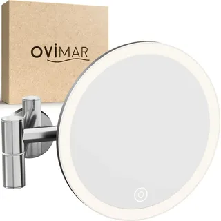 ovimar Kosmetikspiegel Vorupor | mit Beleuchtung | wiederaufladbar | Wandmontage zum Bohren | im Badezimmer |5fach Vergrößerungsspiegel | Schminkspiegel mit Licht | 360 Grad