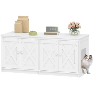 Hzuaneri Katzenschrank, Katzenklo Schrank für 2 Katzen, Versteckter Katzentoilettenschrank, Katzenhaus für den Innenbereich, Bauernhausstil, 119 x 48 x 53,5 cm, Weiß CB85313W