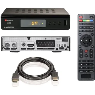 Univision UNC2 - HD Kabelreceiver (HDMI, Full HD 1080p, EPG, SCART, Coaxial, USB, Mediaplayer) inkl. HDMI-Kabel, schwarz