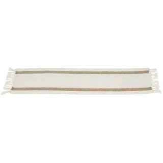 Dekoleidenschaft Tischläufer "Boho" beige, 30x140 cm, Tischband mit Fransen, Mitteldecke beige|weiß