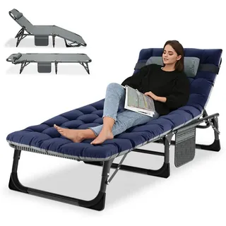 Meulbaty Klappbett Gästebett mit Auflage, Kopfstütze & verstellbarer Rückenlehne mit Aufbewahrungstasche und 2.3-3cm Matratze, 190x68x30cm, blau blau