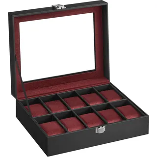 Songmics Uhrenbox mit 10 Fächern, und Glasdeckel,