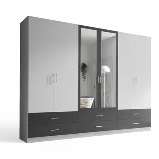 Die Möbelfundgrube Kleiderschrank JANNE mit Spiegel 272 x 211 x 55 cm Weiß/Graphit