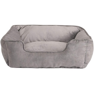 LIONTO Hundebett 2-in-1 mit komfortablem Einstieg, kuscheliges Heimtierbett zum Wenden für Hunde und Katzen, 60x50 cm, Hundekissen in pflegeleichter Wildlederoptik, grau