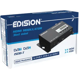 EDISION HDMI Modulator 3in1 Mini, HDMI Modulator auf Kabel DVB-C, Terrestrisch DVB-T oder ISDB-T, Full HD Verteilung über Koaxial, Mini-Größe, LED Display, Schnelle Konfiguration, Plug & Play