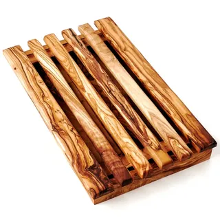 dasolivenholzbrett Brotschneidebrett aus Olivenholz mit Krümelfach 30 cm,