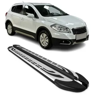 Omac Trittbretter Seitenschweller kompatibel mit Suzuki SX4 S-Cross 2013-2021 Alu Schwarz-Silber