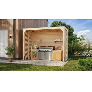Karibu Grillpavillon  (B x T: 320 x 160 cm, Farbe Gestell: Naturbraun, Holz)