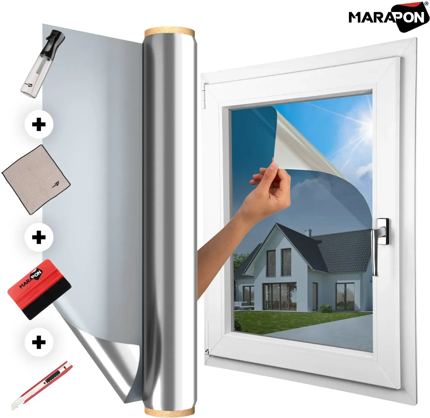 Spiegelfolie | Hitzeschutz-Bundle | All-in-One Lösung - 60x200 cm / Selbstklebend (Außenanbringung) / Silber