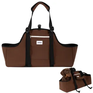 Duuclume Tragbare Hundetasche, Nylon, leicht, wasserabweisend, Dackel-Haustier-Tragetasche, Lange Hundetasche, bis zu 8 kg, mit U-förmiger Öffnung und Anti-Ausbruch-Clip (Braunheit)