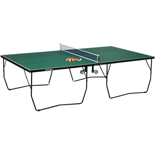 sportnow Tischtennisplatte Klappbar Tischtennistsich inklusive Tischtennisnetz, Rollen, 2 Tischtennisschlägern und 3 Bällen, Stahl, Grün, Tischtennistisch für Outdoor Indoor 274 x 152,5 x 76 cm Grün